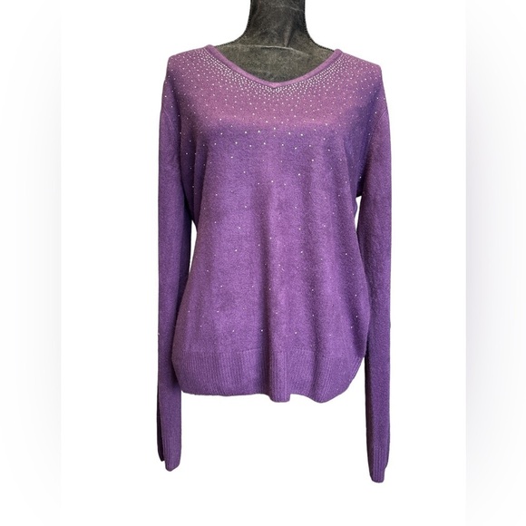 Sweater Tank Top‎ Scarf Set Purple Rhinestone Embellished Knit Outfit - Picture 4 of 8